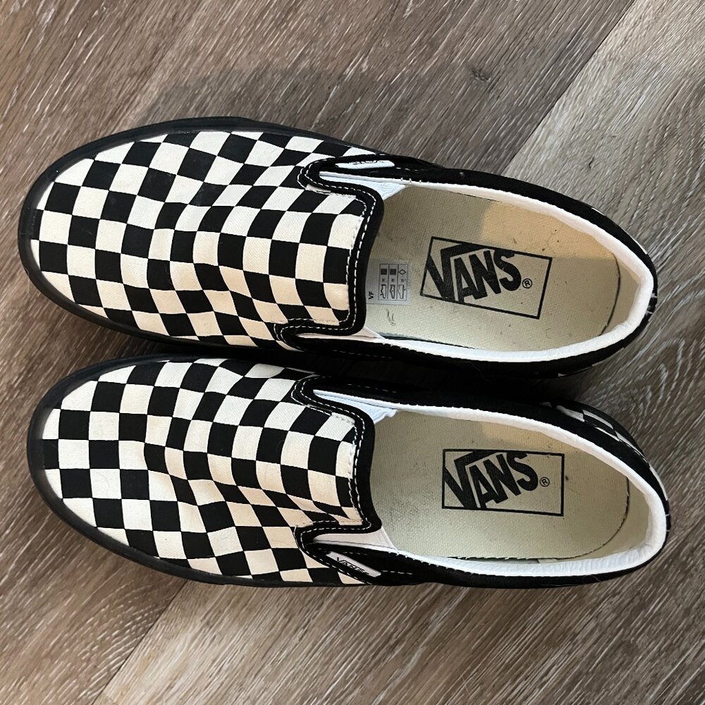 VANS Classic Slip-On Checkerboard on Black Shoe - SIZE 7